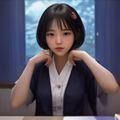一位戴细框眼镜的中年女性学者微笑肖像，背景是堆满电影书籍的书架，气质沉稳专业